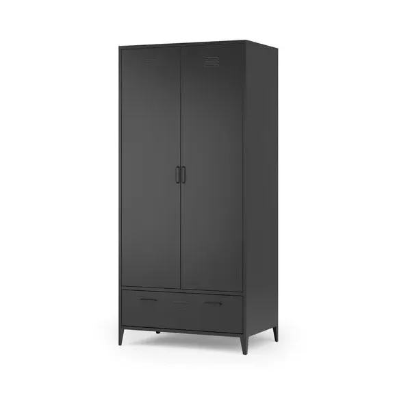 Double Wardrobe with Adjustable Shelves - Black, Metal