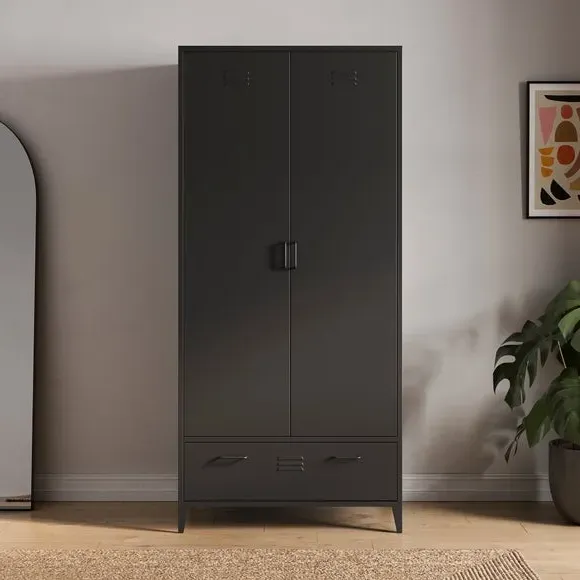 Double Wardrobe with Adjustable Shelves - Black, Metal image