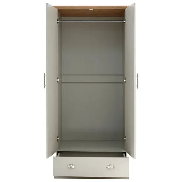 Double Wardrobe with Drawer - Grey, Oak Effect