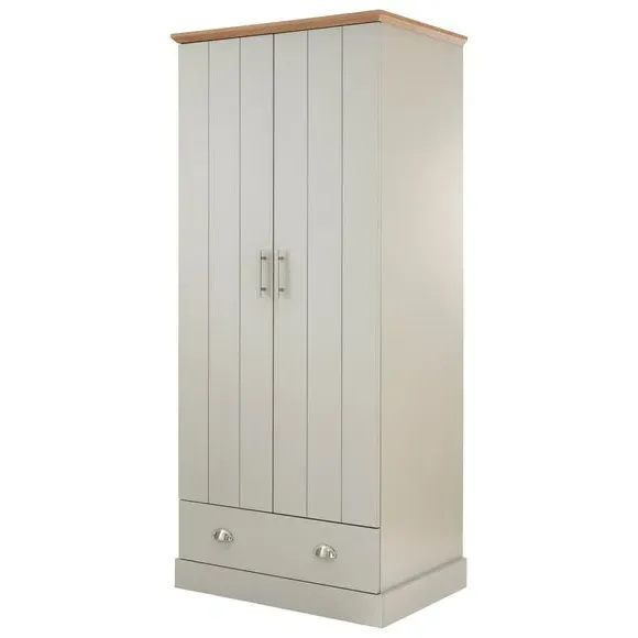 Double Wardrobe with Drawer - Grey, Oak Effect