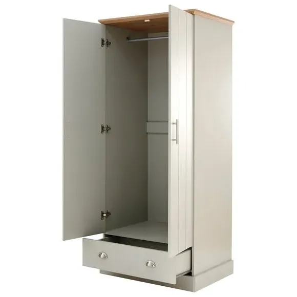 Double Wardrobe with Drawer - Grey, Oak Effect