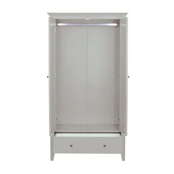 Double Wardrobe with Drawer - Grey, Wood