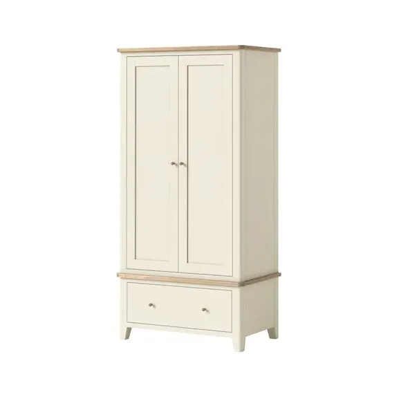 Double Wardrobe with Drawer - Ivory, Pine