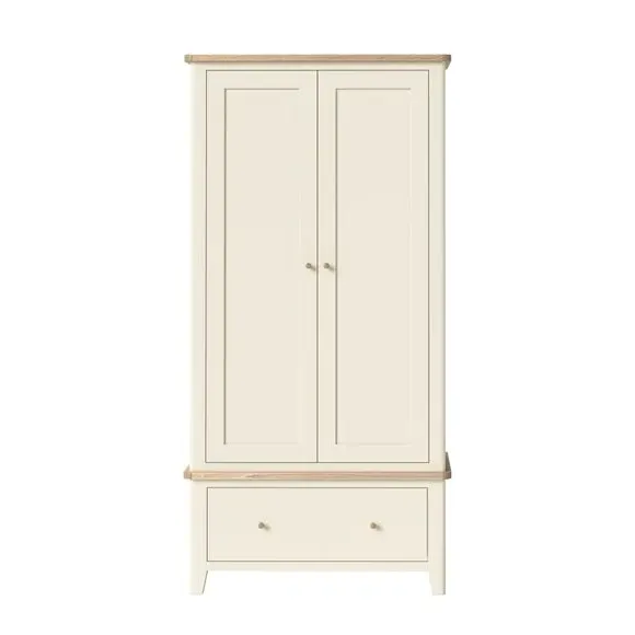 Double Wardrobe with Drawer - Ivory, Pine