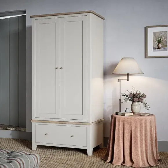 Double Wardrobe with Drawer - Ivory, Pine image