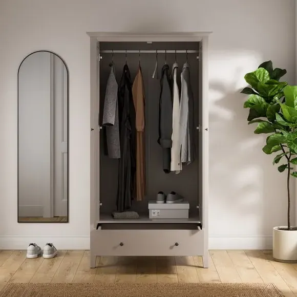 Double Wardrobe with Drawer - Natural, Wood