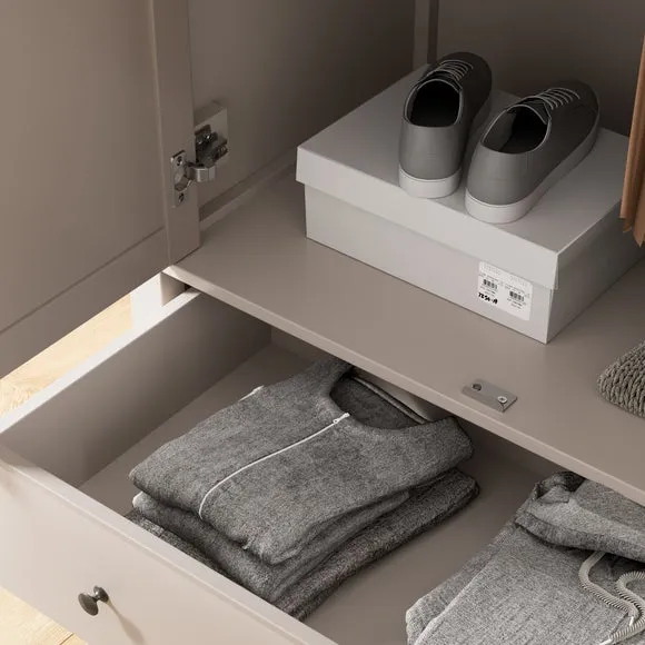 Double Wardrobe with Drawer - Natural, Wood