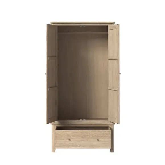 Double Wardrobe with Drawer - Oak, Pine