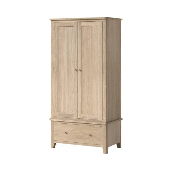 Double Wardrobe with Drawer - Oak, Pine