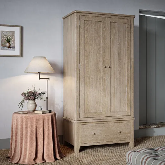 Double Wardrobe with Drawer - Oak, Pine