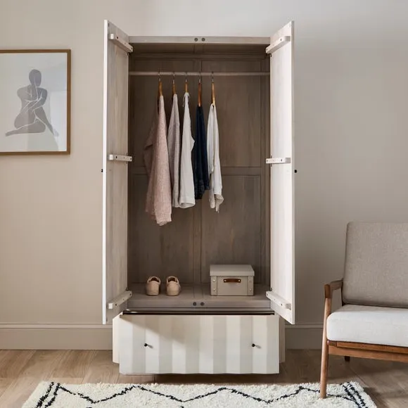 Double Wardrobe with Drawer - Off-White, Mango Wood