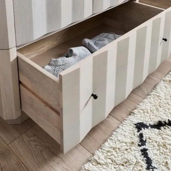 Double Wardrobe with Drawer - Off-White, Mango Wood