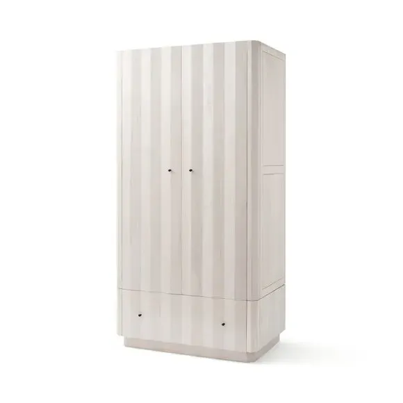 Double Wardrobe with Drawer - Off-White, Mango Wood