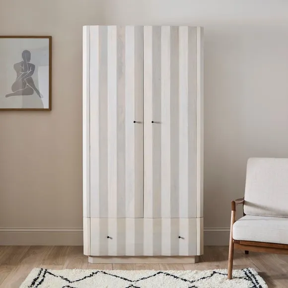Double Wardrobe with Drawer - Off-White, Mango Wood image