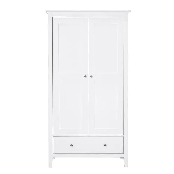 Double Wardrobe with Drawer - White, Wood