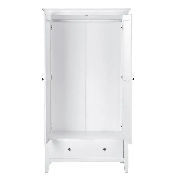 Double Wardrobe with Drawer - White, Wood
