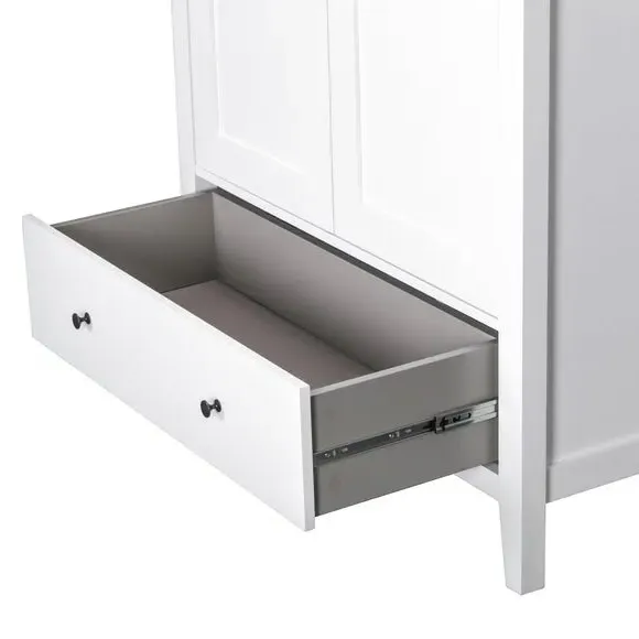 Double Wardrobe with Drawer - White, Wood