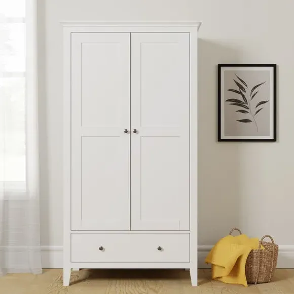 Double Wardrobe with Drawer - White, Wood