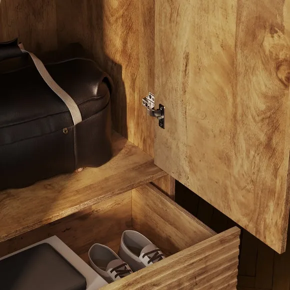 Double Wardrobe with Drawer - Wood, Mango Effect