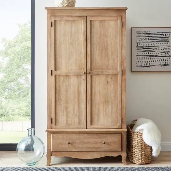 Double Wardrobe with Drawer - Wood, Mango Wood