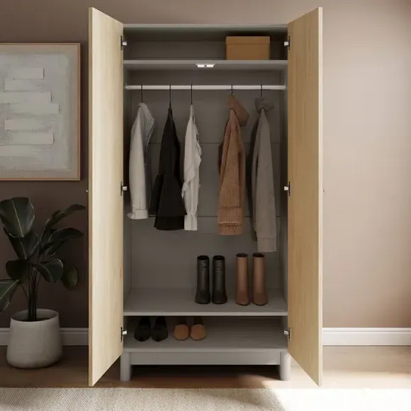 Double Wardrobe with Gold Handles - Light Oak