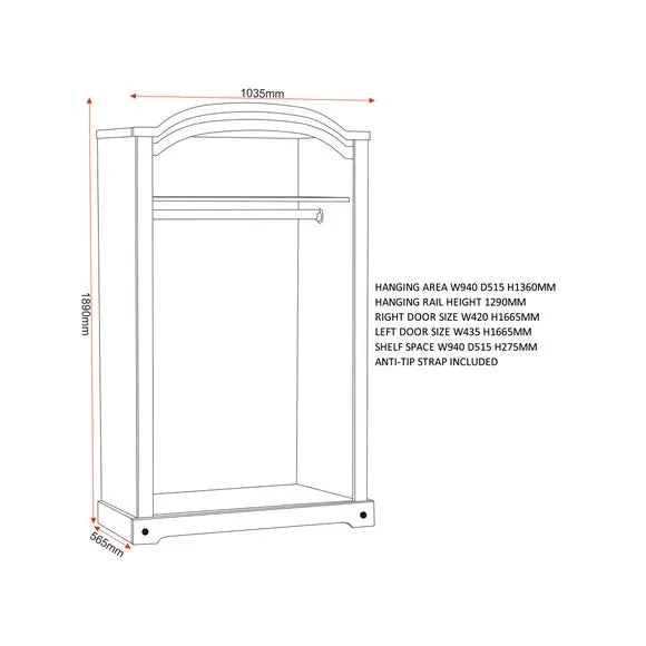 Double Wardrobe with Iron Handles - Pine