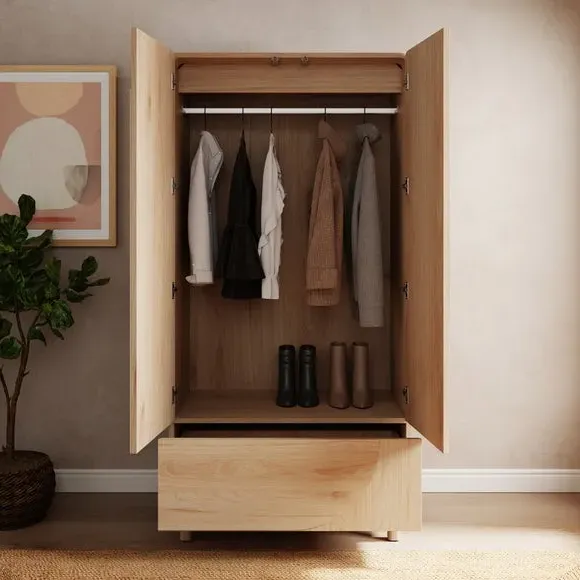Double Wardrobe with Push Doors - Light Oak