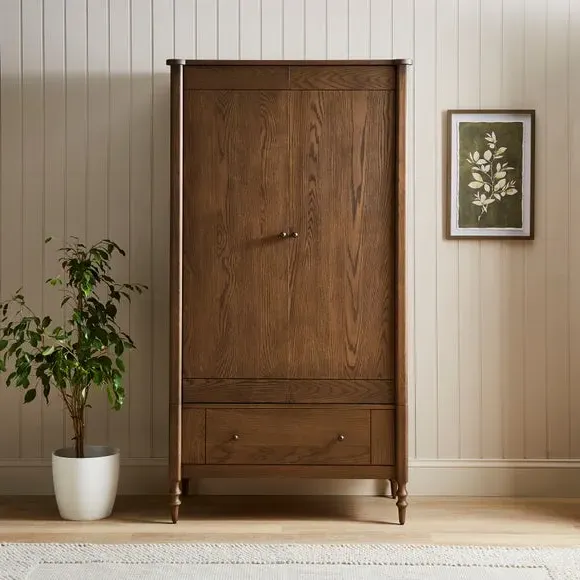 Double Wardrobe with Rails - Light Oak, Wood image