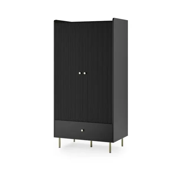 Double Wardrobe with Ribbed Detail - Black
