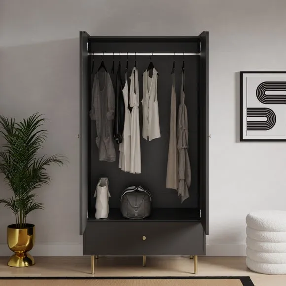 Double Wardrobe with Ribbed Detail - Black