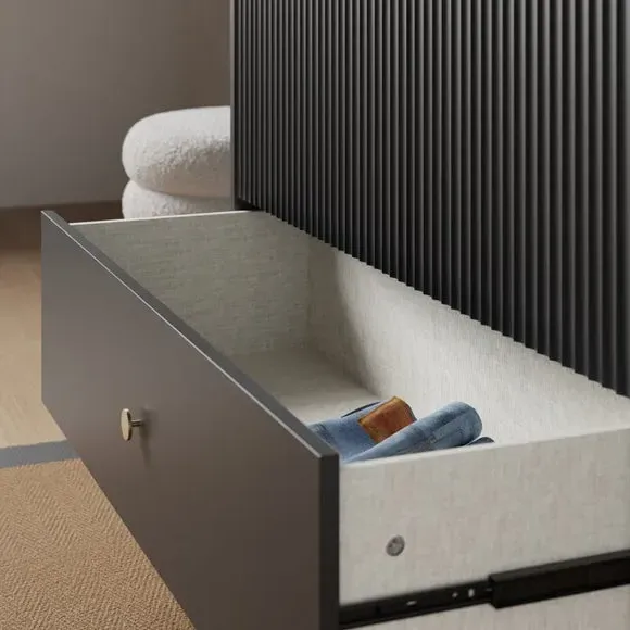 Double Wardrobe with Ribbed Detail - Black