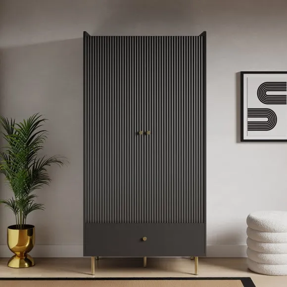Double Wardrobe with Ribbed Detail - Black image