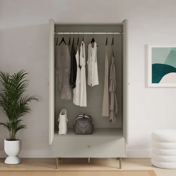 Double Wardrobe with Ribbed Detail - Natural