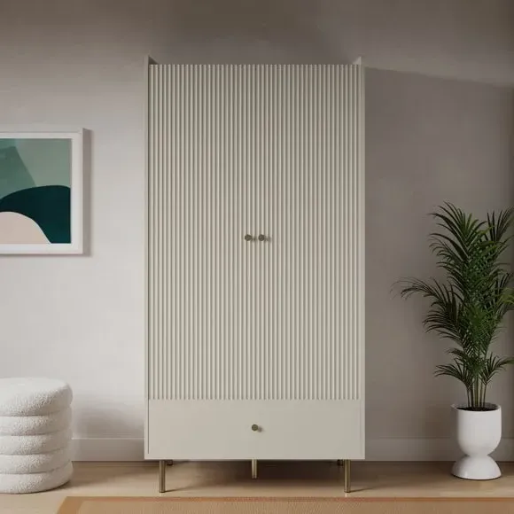Double Wardrobe with Ribbed Detail - Natural