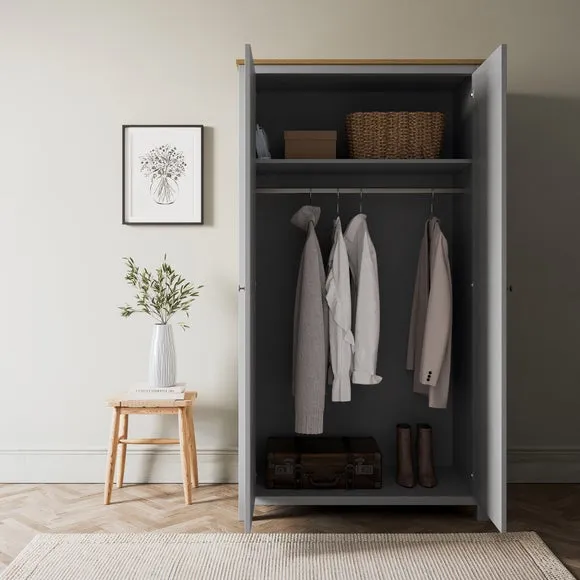 Double Wardrobe with Storage Shelf - Grey