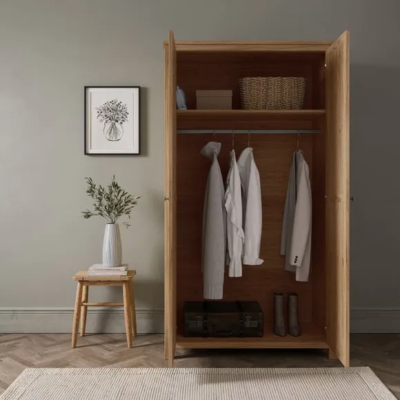 Double Wardrobe with Storage Shelf - Oak