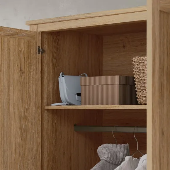 Double Wardrobe with Storage Shelf - Oak