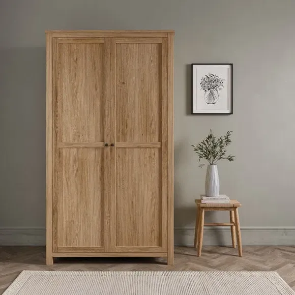 Double Wardrobe with Storage Shelf - Oak