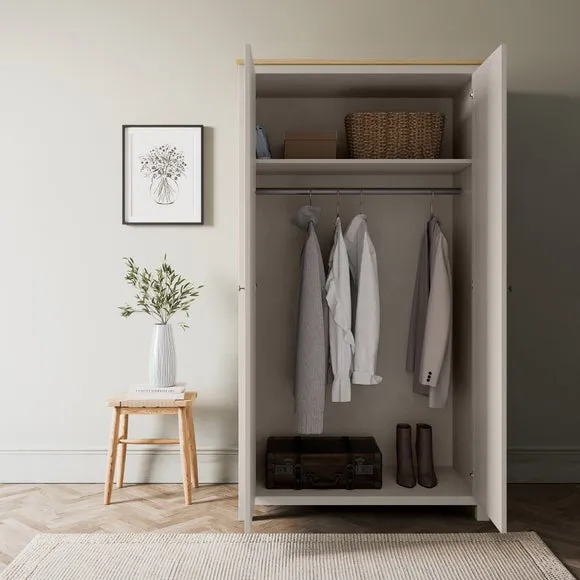 Double Wardrobe with Storage Shelf - Stone