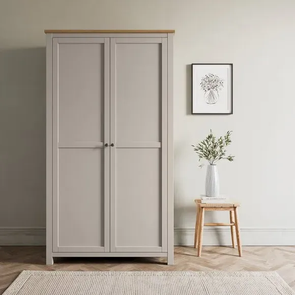 Double Wardrobe with Storage Shelf - Stone