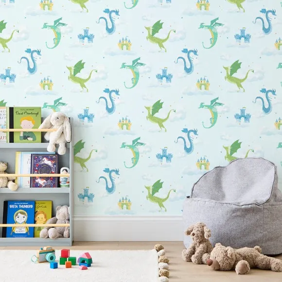 Dragon Print Wallpaper - Blue, Matte Finish image