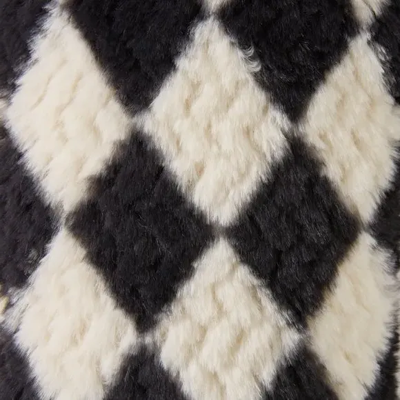 Draught Excluder Harlequin Pattern - Black, Faux Fur