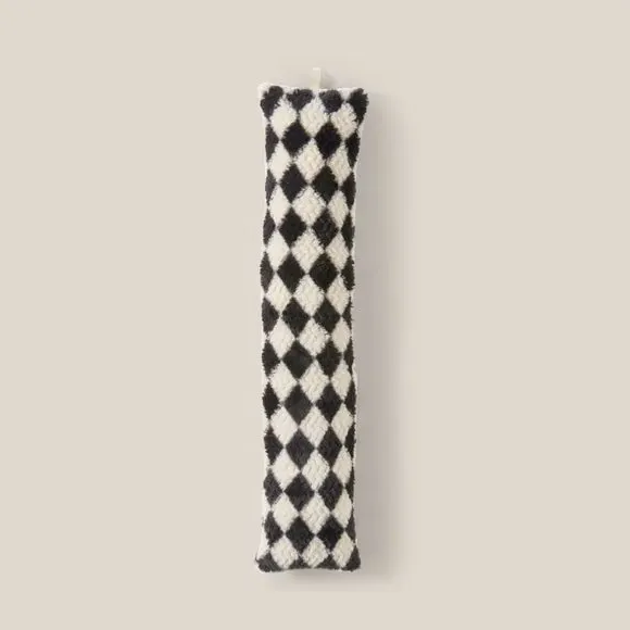 Draught Excluder Harlequin Pattern - Black, Faux Fur