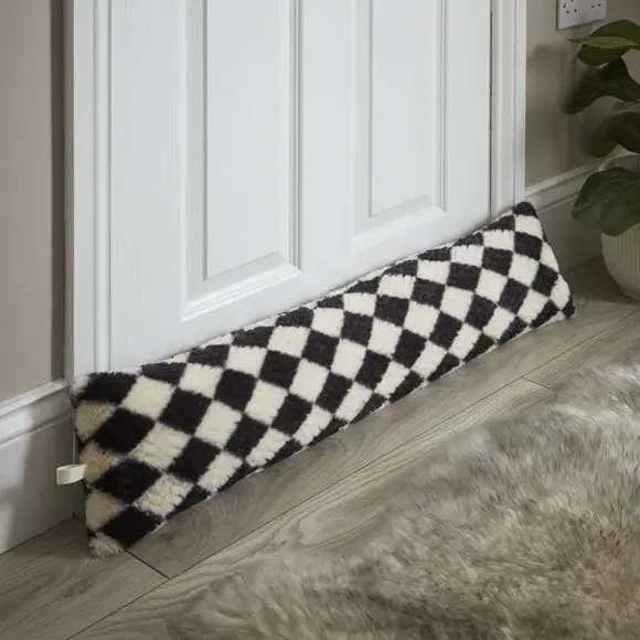 Draught Excluder Harlequin Pattern - Black, Faux Fur image