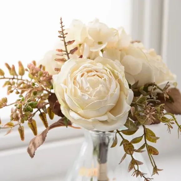 Dried Rose Bouquet in Vase - Cream, Glass