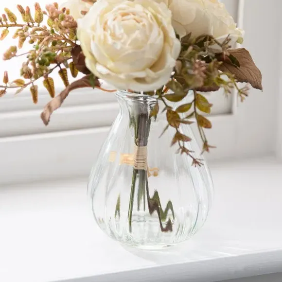 Dried Rose Bouquet in Vase - Cream, Glass