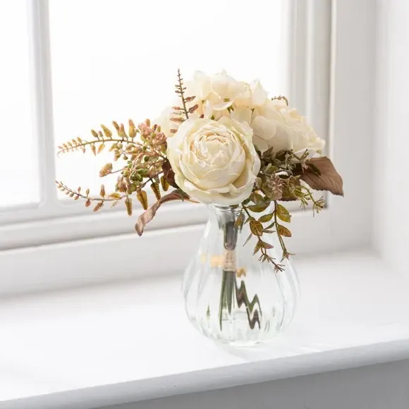 Dried Rose Bouquet in Vase - Cream, Glass