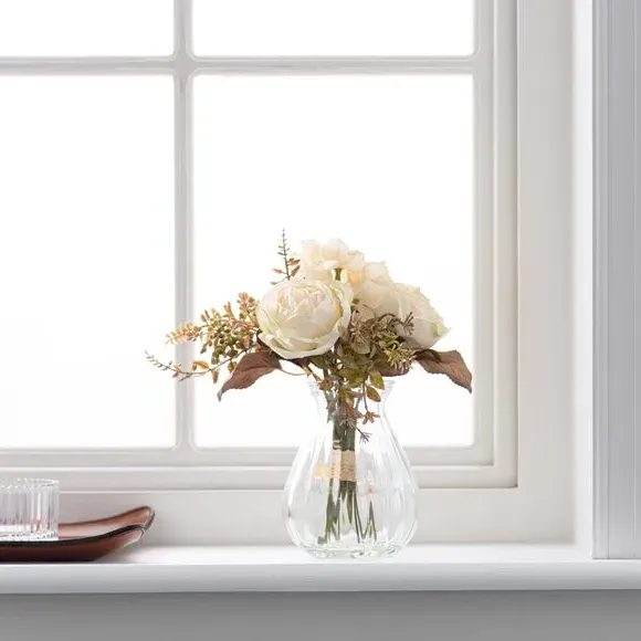 Dried Rose Bouquet in Vase - Cream, Glass image