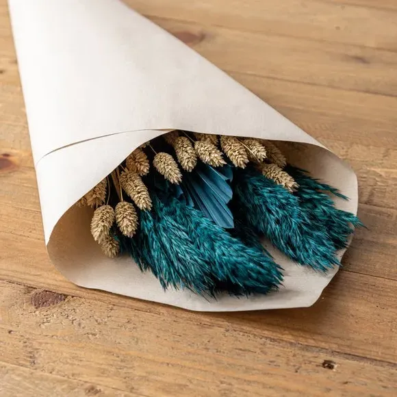 Dried Wheat Grass Bouquet - Teal, Natural