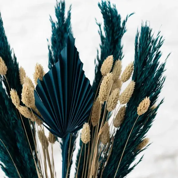 Dried Wheat Grass Bouquet - Teal, Natural
